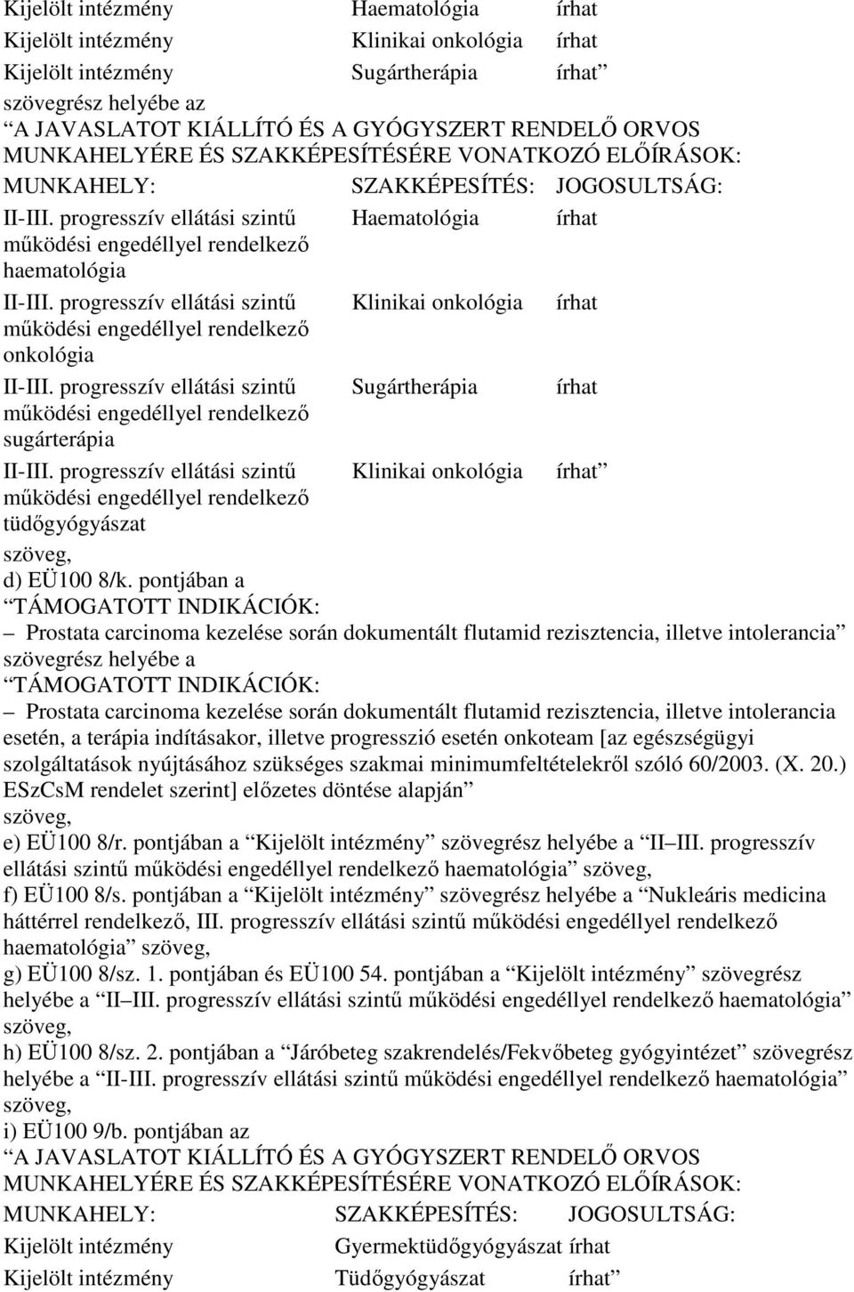 progresszív ellátási szintő Klinikai onkológia írhat tüdıgyógyászat d) EÜ100 8/k.