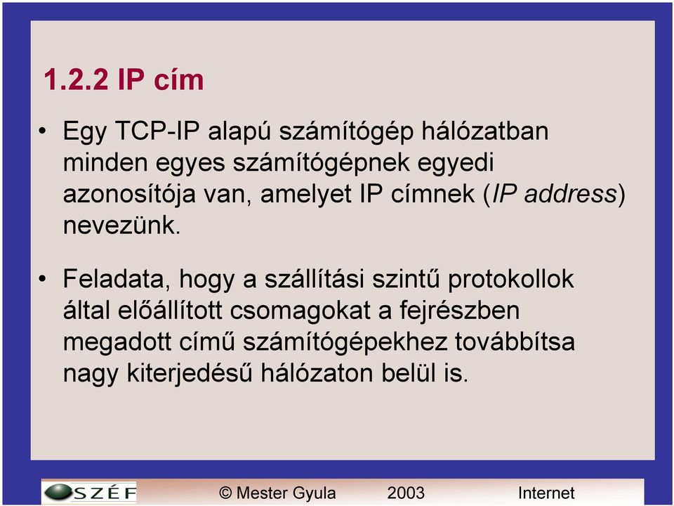 Feladata, hogy a szállítási szintű protokollok által előállított csomagokat a