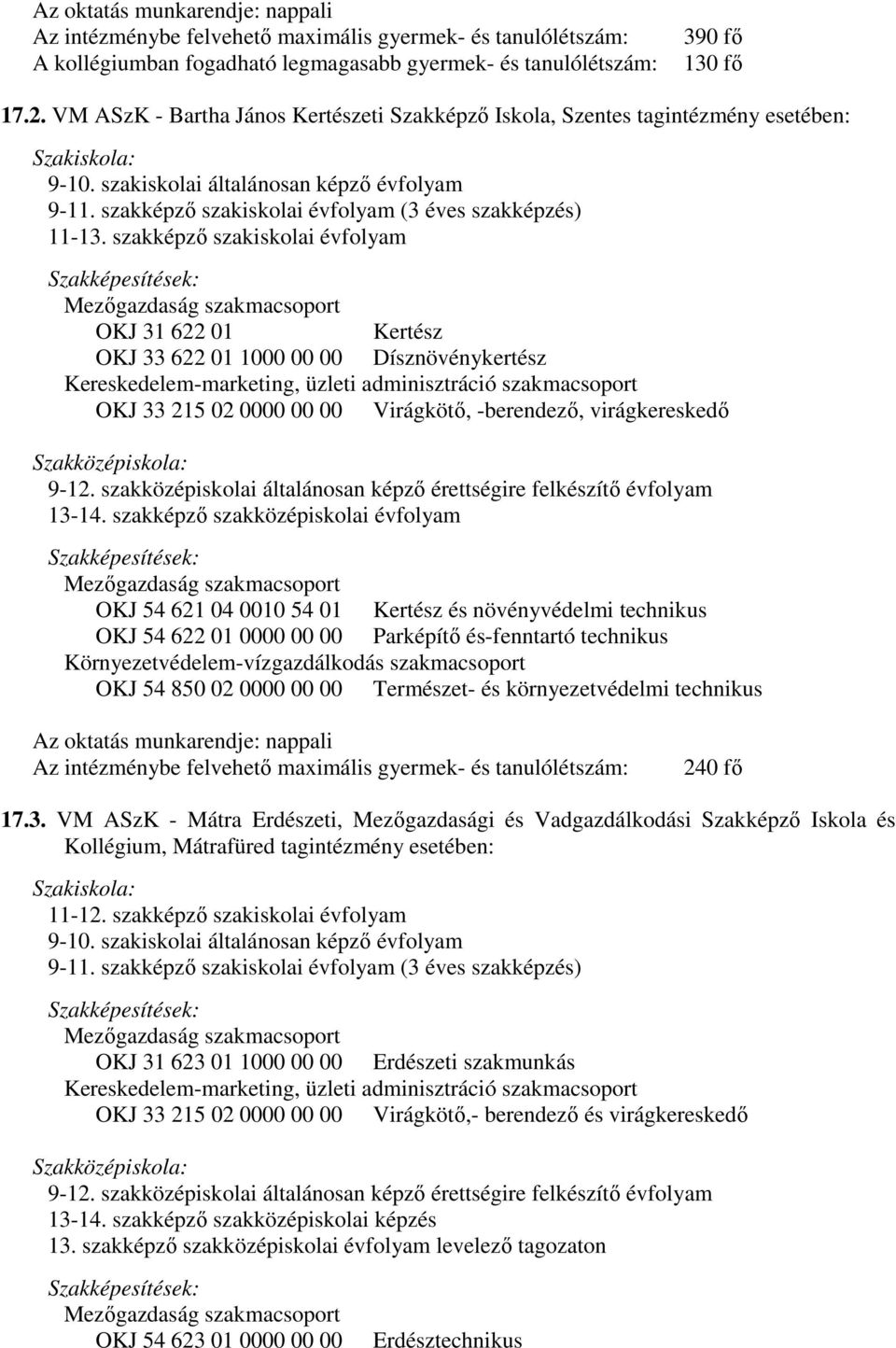 szakképző szakiskolai évfolyam (3 éves szakképzés) 11-13.