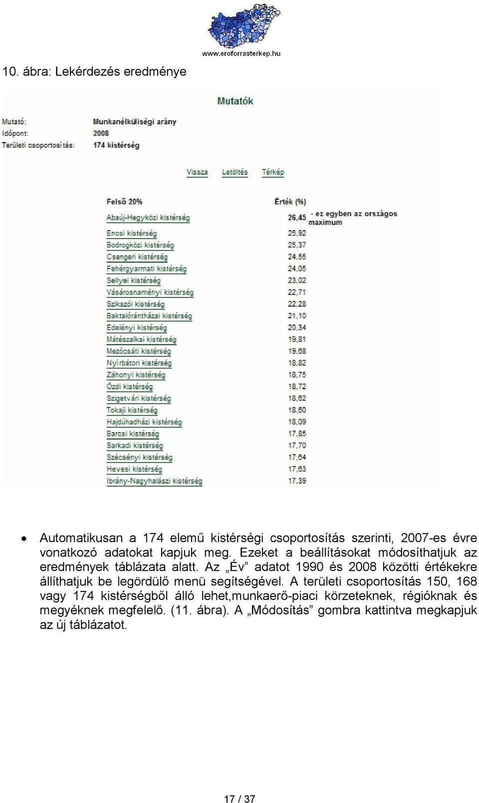 Az Év adatot 1990 és 2008 közötti értékekre állíthatjuk be legördülı menü segítségével.