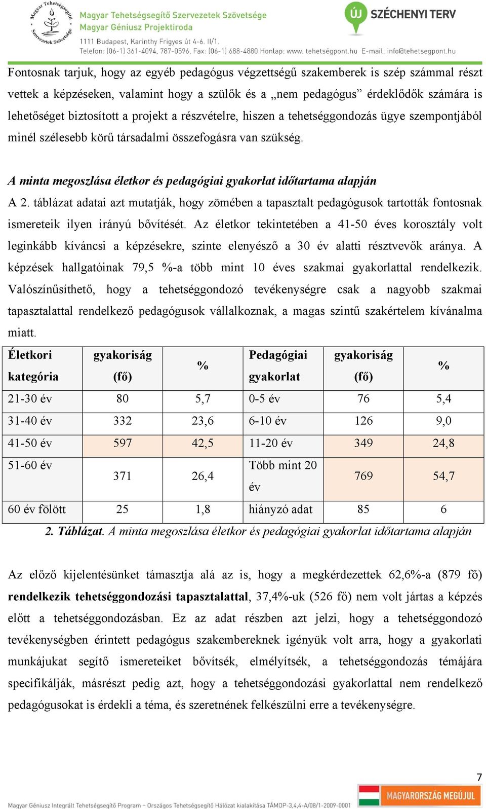 táblázat adatai azt mutatják, hogy zömében a tapasztalt pedagógusok tartották fontosnak ismereteik ilyen irányú bővítését.