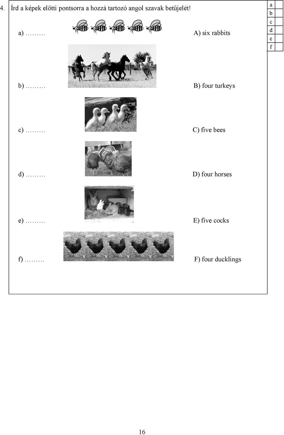 ) A) six rits f ) B) four turkys ) C)