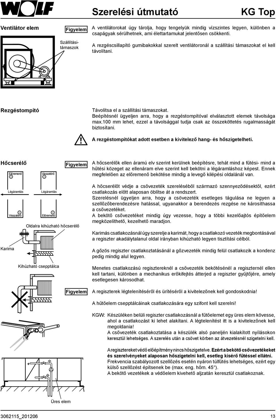 Beépítésnél ügyeljen arra, hogy a rezgéstompítóval elválasztott elemek távolsága max.100 mm lehet, ezzel a távolsággal tudja csak az összeköttetés rugalmasságát biztosítani.