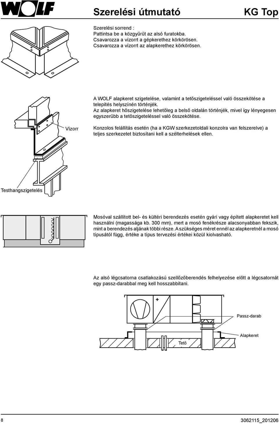 Az alapkeret hőszigetelése lehetőleg a belső oldalán történjék, mivel így lényegesen egyszerűbb a tetőszigeteléssel való összekötése.