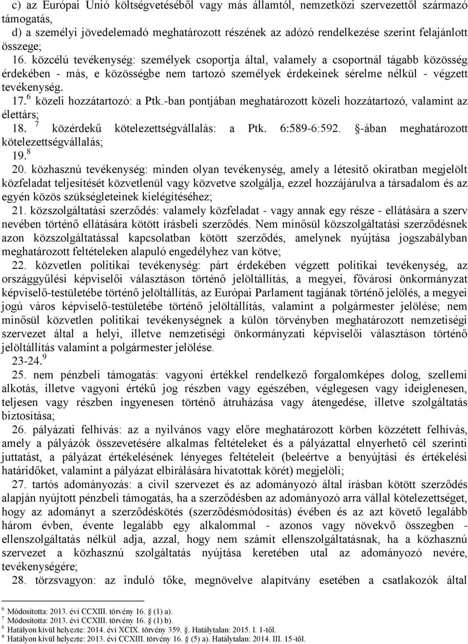 6 közeli hozzátartozó: a Ptk.-ban pontjában meghatározott közeli hozzátartozó, valamint az élettárs; 7 18. közérdekű kötelezettségvállalás: a Ptk. 6:589-6:592.