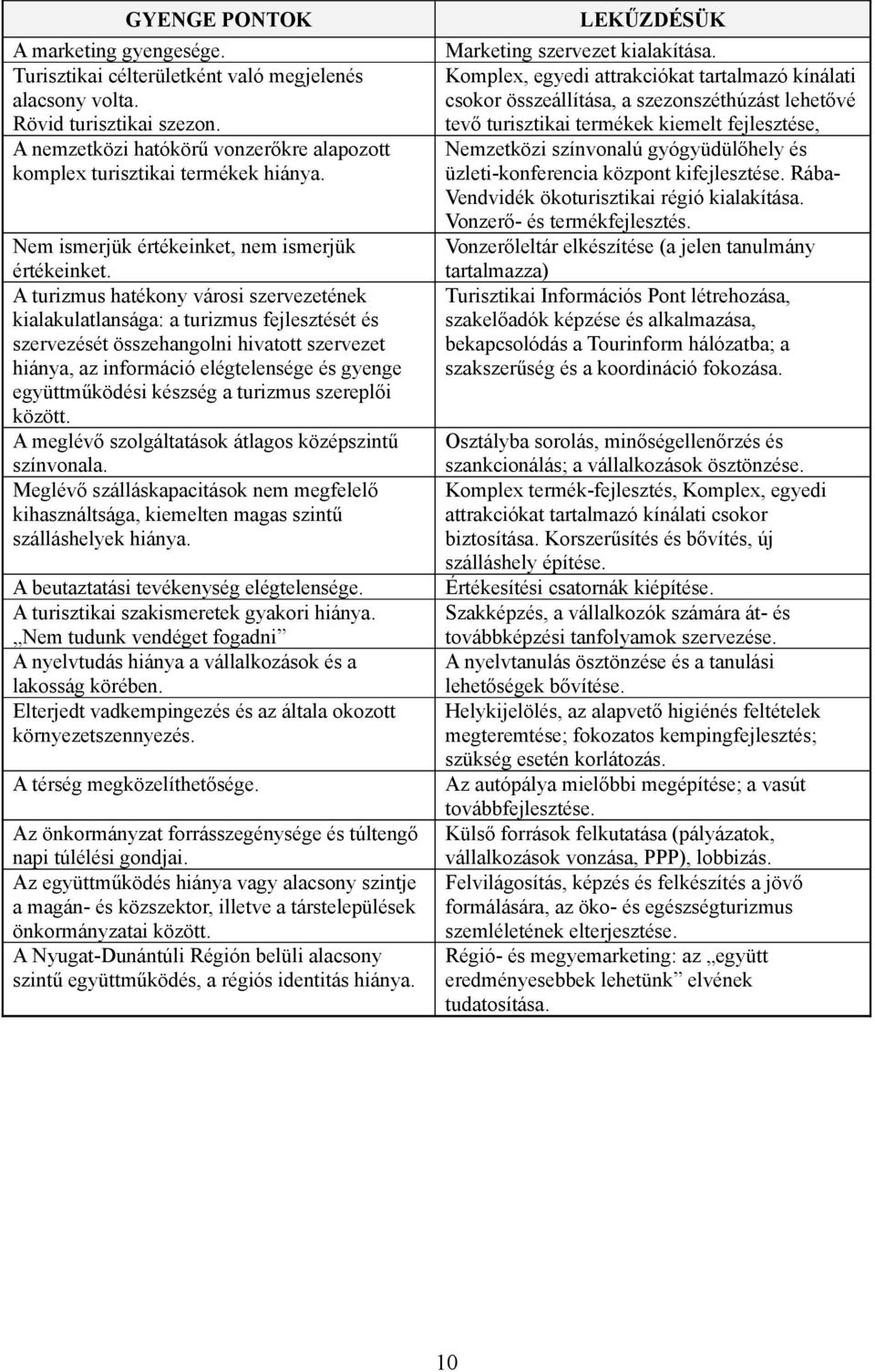 A turizmus hatékony városi szervezetének kialakulatlansága: a turizmus fejlesztését és szervezését összehangolni hivatott szervezet hiánya, az információ elégtelensége és gyenge együttműködési