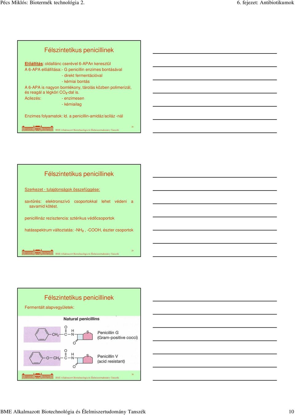 a penicillin-amidáz/aciláz -nál 28 Félszintetikus penicillinek Szerkezet - tulajdonságok összefüggése: savtűrés: elektronszívó csoportokkal lehet védeni a savamid kötést.