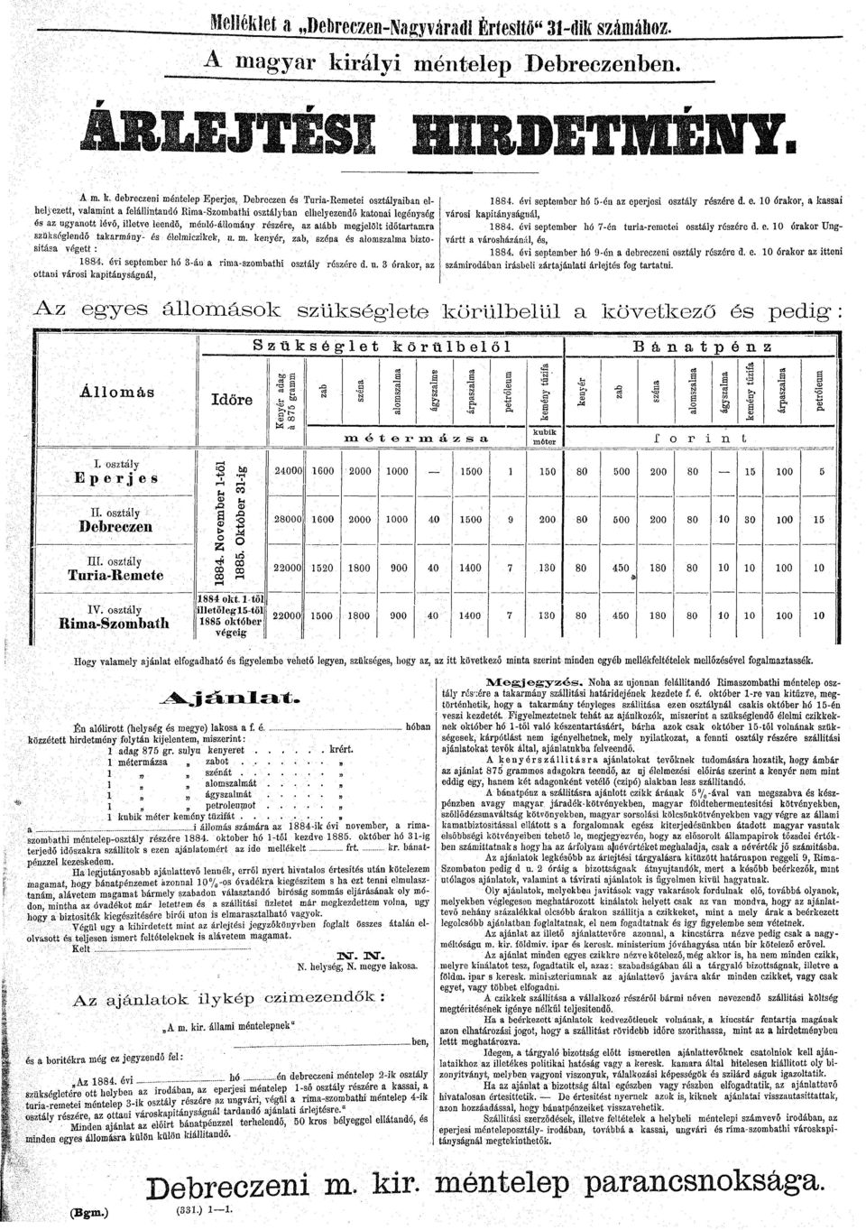 debreczen méntelep Eperjes, Debrcczen és Tur-Kemete sztálybn elhelyezett, vlmnt felállntndó Rm-Szmbth sztálybn elhelyezendő ktn legénység és z ugyntt lévő, lletve leendő, mérló-állmány részére, z