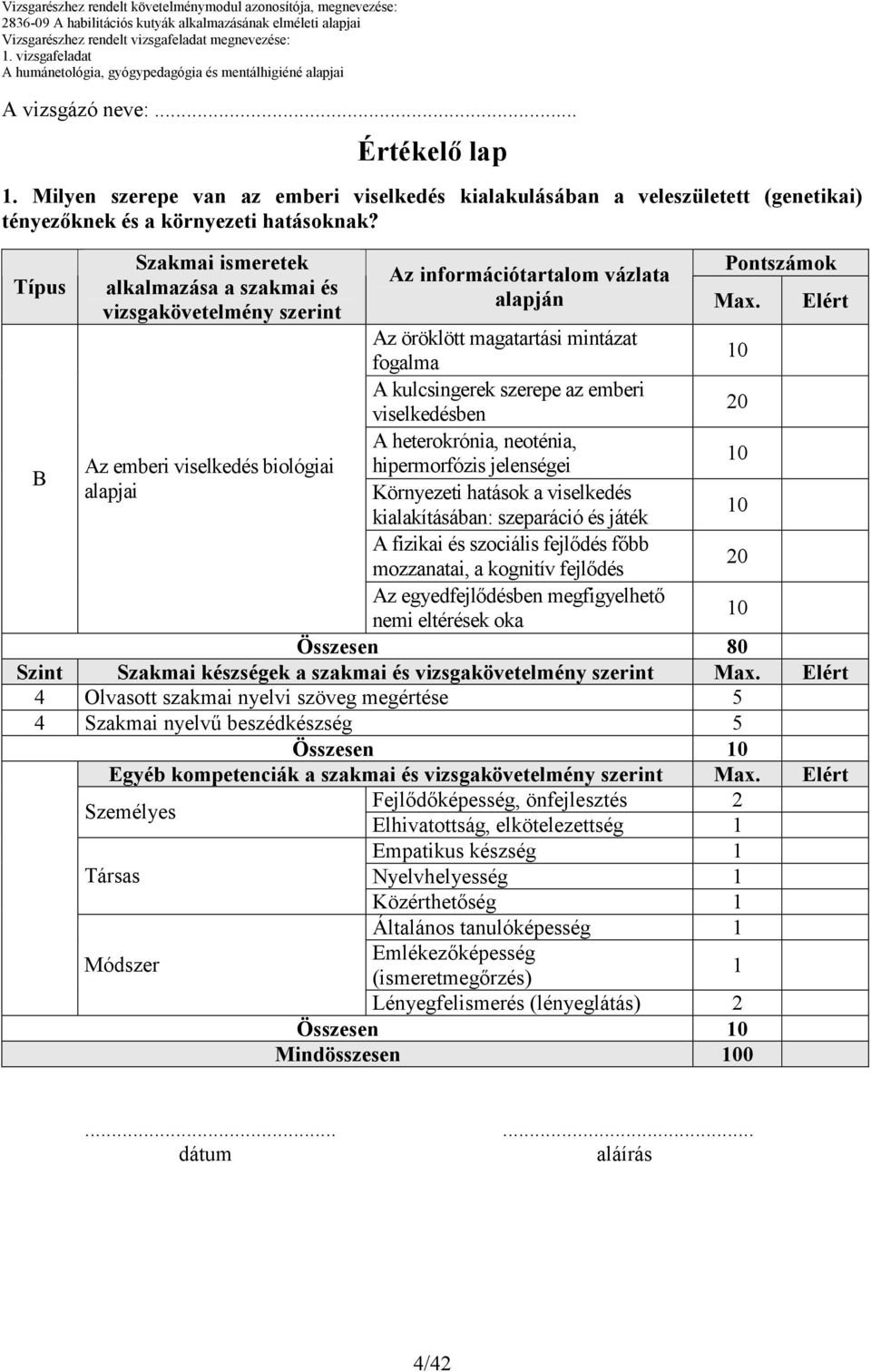 Elért Az öröklött magatartási mintázat fogalma 10 A kulcsingerek szerepe az emberi viselkedésben B A heterokrónia, neoténia, Az emberi viselkedés biológiai hipermorfózis jelenségei 10 alapjai