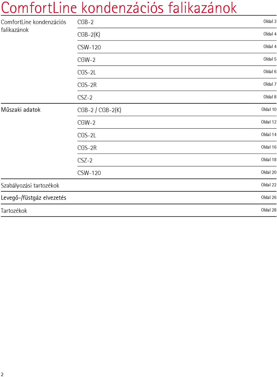 CGB-2 / CGB-2(K) Oldal 10 CGW-2 Oldal 12 CGS-2L Oldal 14 CGS-2R Oldal 16 CSZ-2 Oldal 18 CSW-120