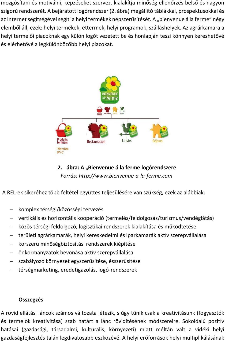 A bienvenue á la ferme négy elemből áll, ezek: helyi termékek, éttermek, helyi programok, szálláshelyek.