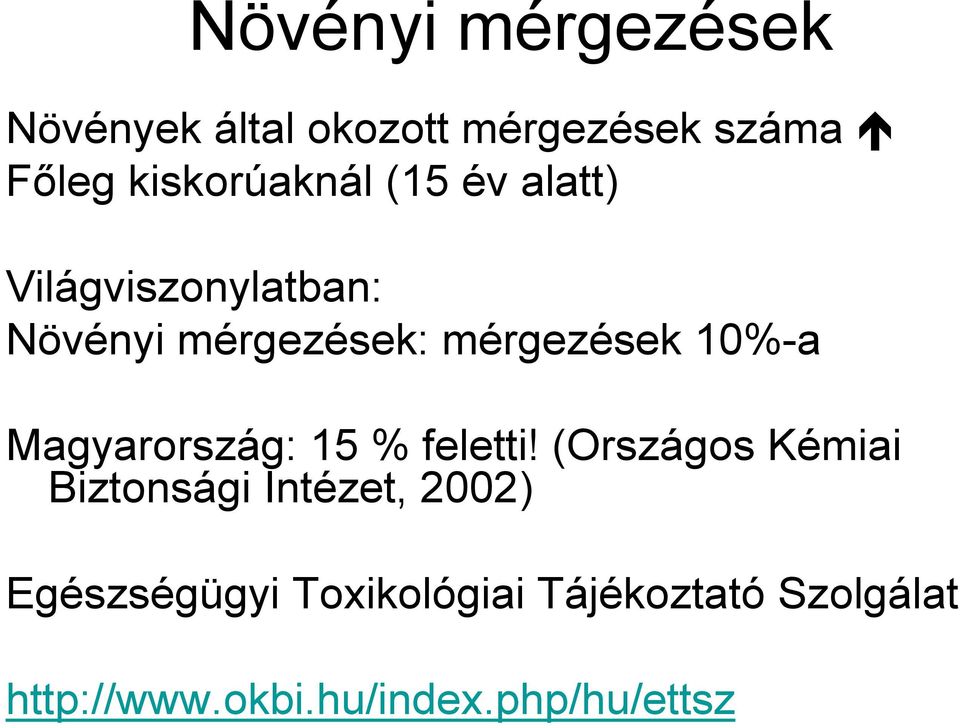 mérgezések 10%-a Magyarország: 15 % feletti!
