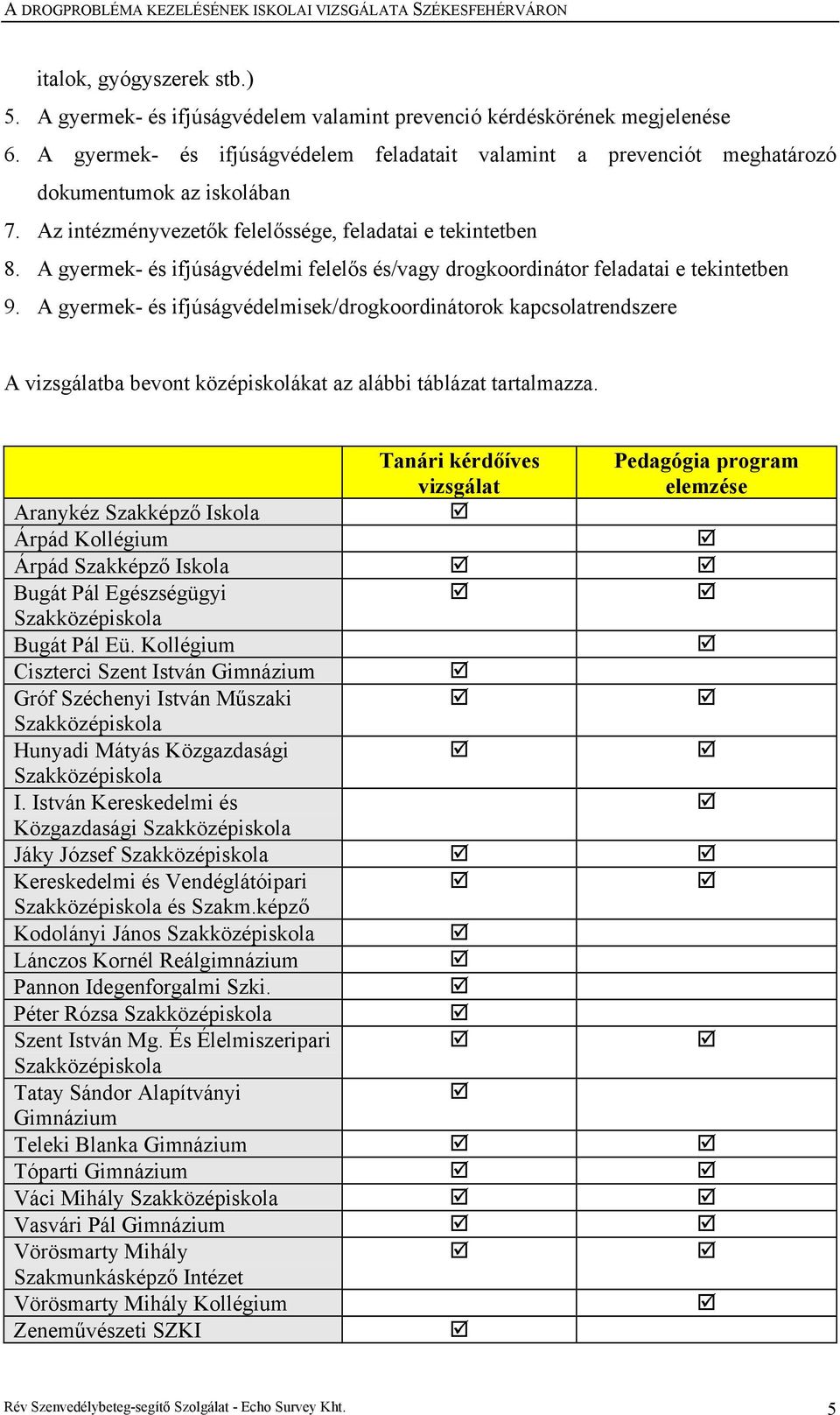 A gyermek- és ifjúságvédelmi felelős és/vagy drogkoordinátor feladatai e tekintetben 9.