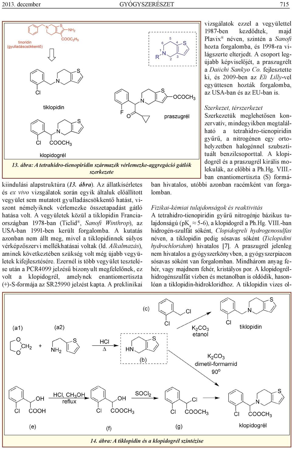 A vegyületek közül a tiklopidin Franciaországban 1978-ban (Ticlid, Sanofi Winthrop), az USA-ban 1991-ben került forgalomba.