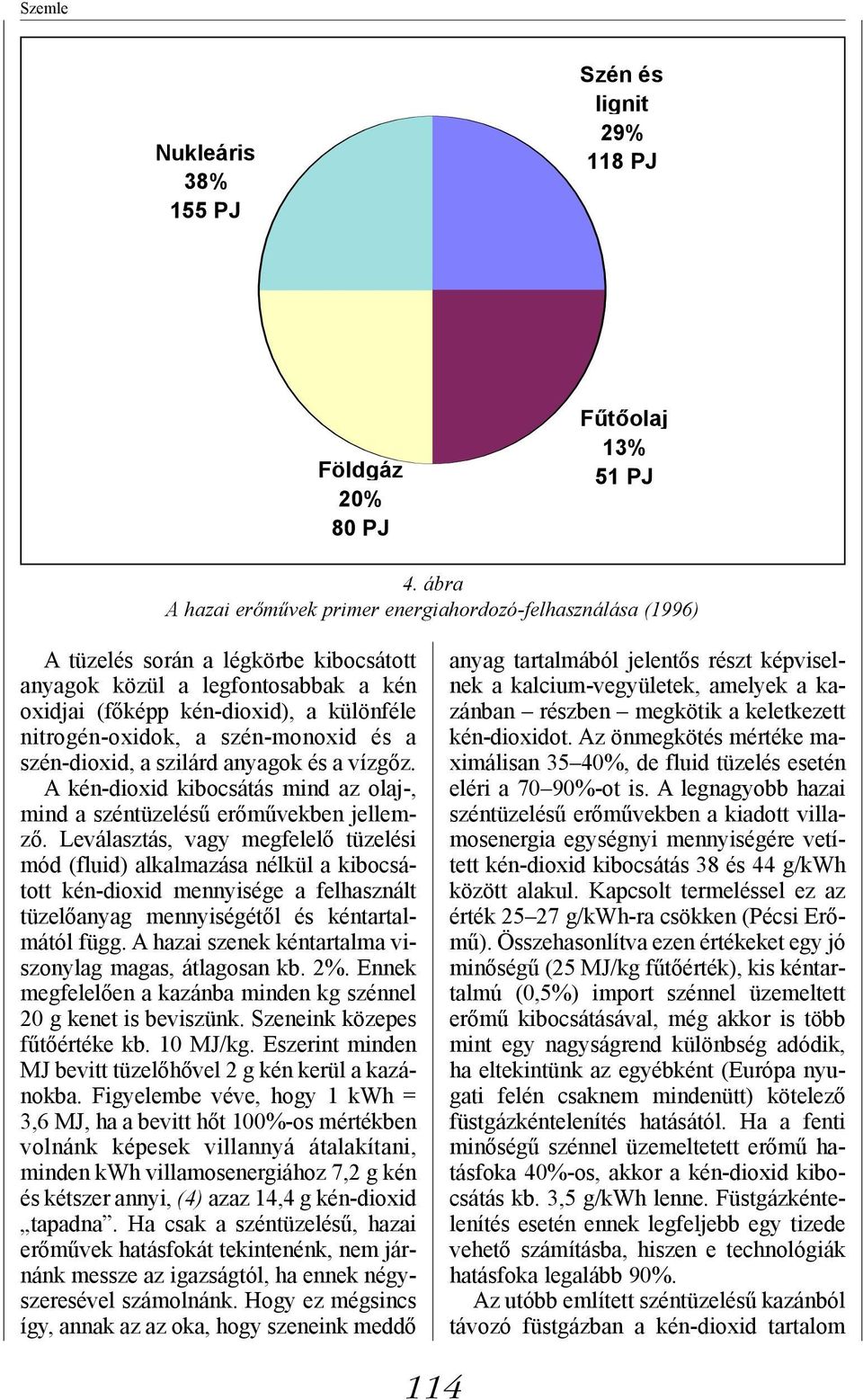 a szén-monoxid és a szén-dioxid, a szilárd anyagok és a vízgőz. A kén-dioxid kibocsátás mind az olaj-, mind a széntüzelésű erőművekben jellemző.