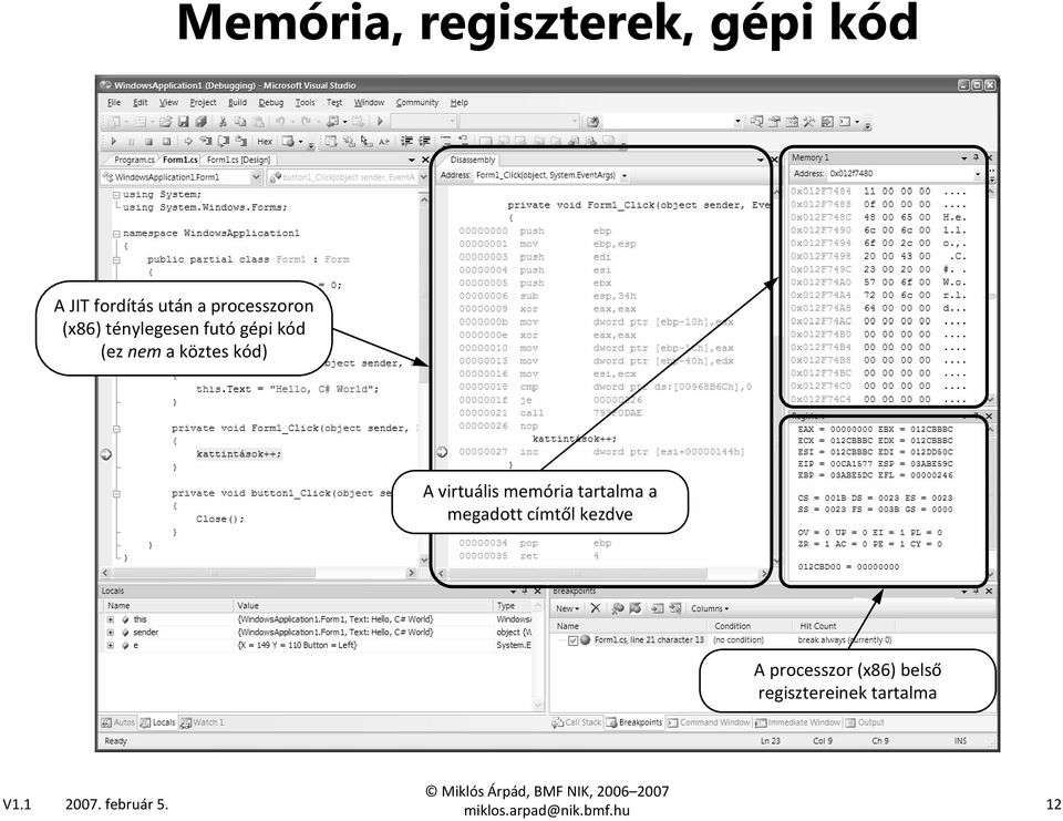 köztes kód) A virtuális memória tartalma a megadott