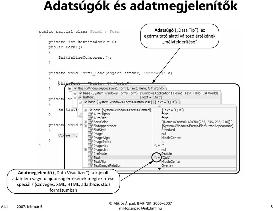 Adatmegjelenítő( Data Visualizer ): a kijelölt adatelem vagy