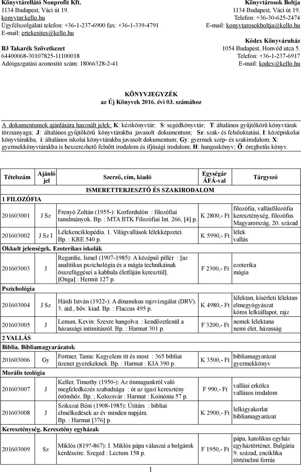 hu Kódex Könyváruház B3 Takarék Szövetkezet 1054 Budapest, Honvéd utca 5. 64400068-30107825-11100018 Telefon: +36-1-237-6917 Adóigazgatási azonosító szám: 18066328-2-41 E-mail: kodex@kello.