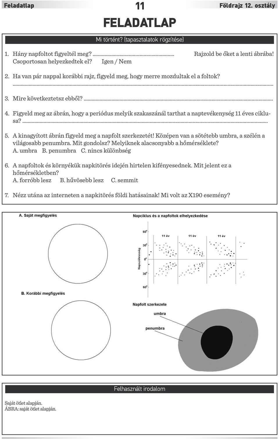 Figyeld meg az ábrán, hogy a periódus melyik szakaszánál tarthat a naptevékenység 11 éves ciklusa?.... 5. A kinagyított ábrán figyeld meg a napfolt szerkezetét!