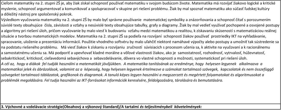 Žiak by mal spoznať matematiku ako súčasť ľudskej kultúry a dôležitý nástroj pre spoločenský pokrok. Výsledkom vyučovania matematiky na 2.