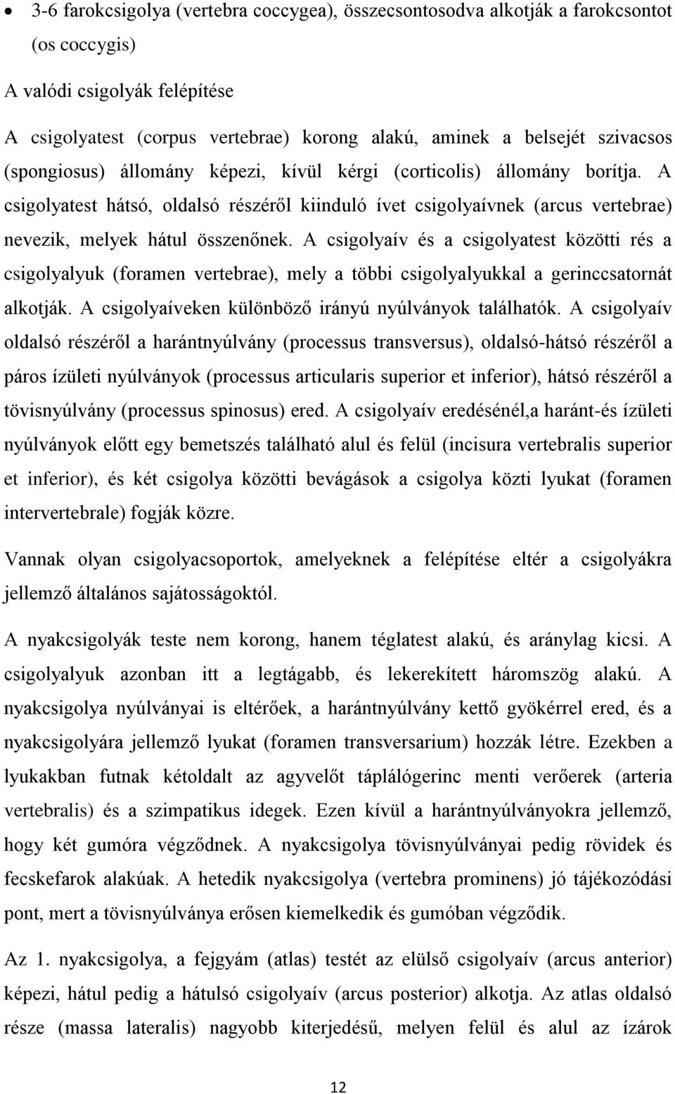 A csigolyaív és a csigolyatest közötti rés a csigolyalyuk (foramen vertebrae), mely a többi csigolyalyukkal a gerinccsatornát alkotják. A csigolyaíveken különböző irányú nyúlványok találhatók.