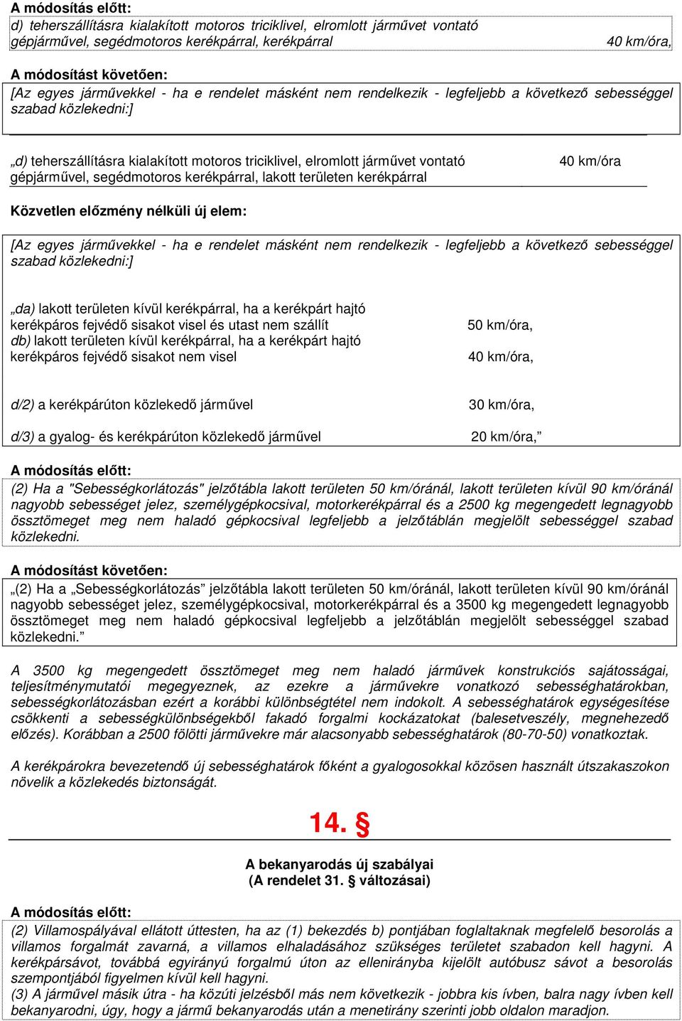 területen kerékpárral 40 km/óra [Az egyes jármővekkel - ha e rendelet másként nem rendelkezik - legfeljebb a következı sebességgel szabad közlekedni:] da) lakott területen kívül kerékpárral, ha a