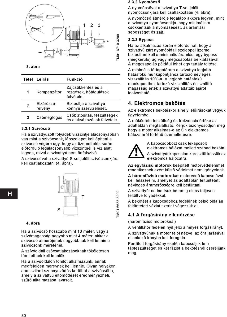 A szívócsővet a szivattyú S-sel jelölt szívócsonkjára kell csatlakoztatni (. ábra). S Funkció Zajcsökkentés és a rezgések, hőtágulások felvétele. Biztosítja a szivattyú könnyű szervizelését.