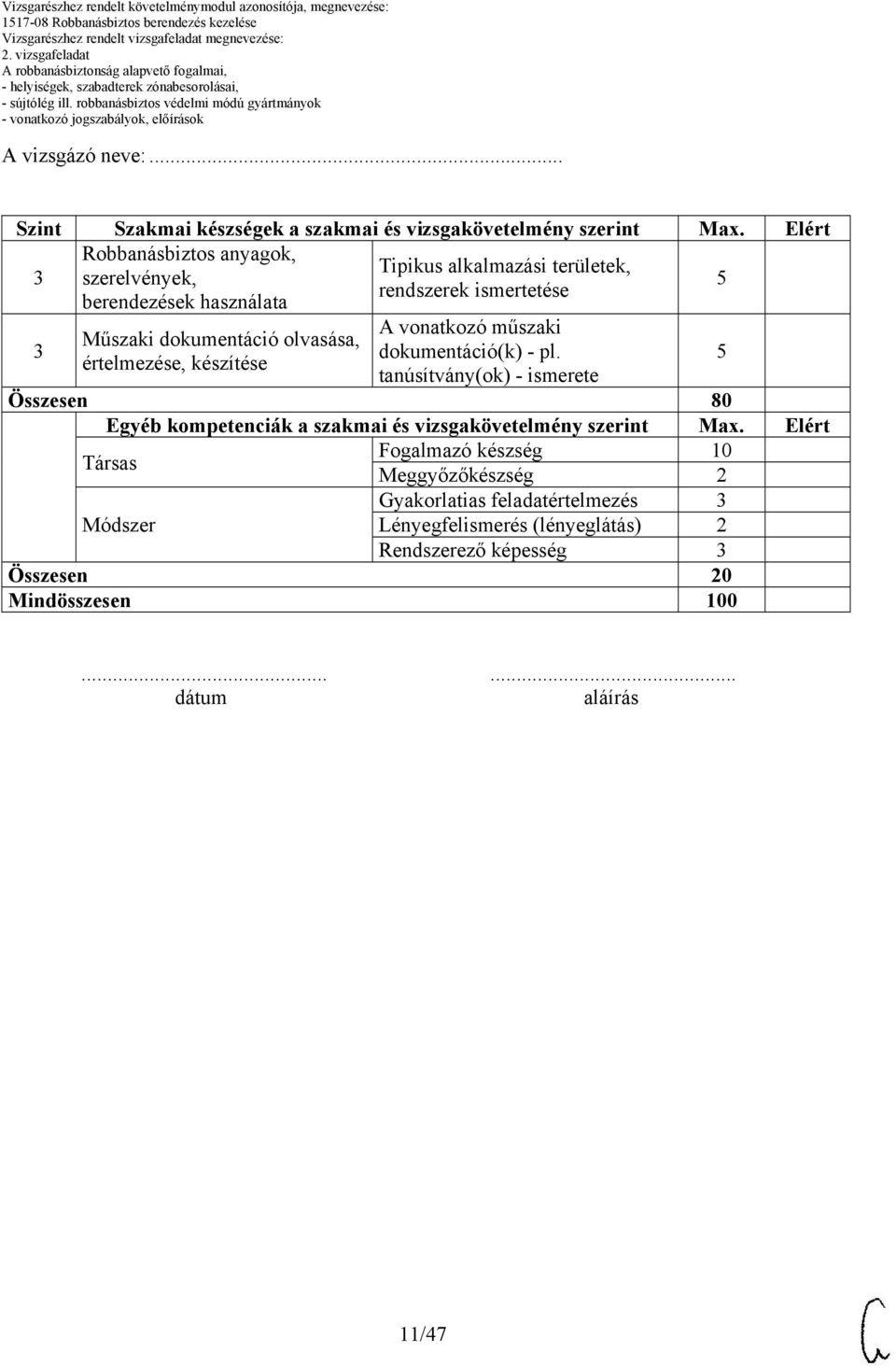 vonatkozó műszaki dokumentáció(k) - pl.