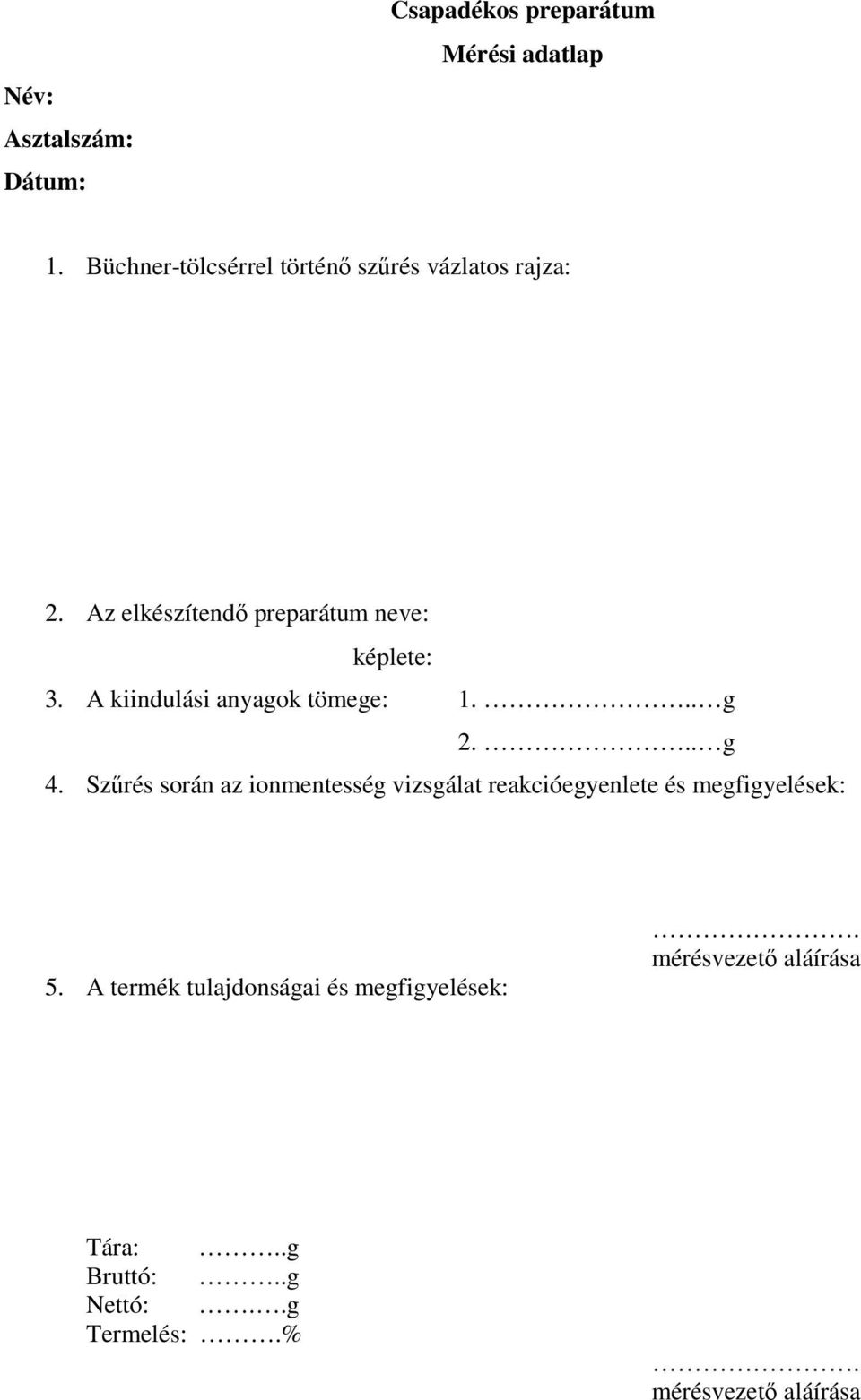 A kiindulási anyagok tömege: 1... g 2... g 4.