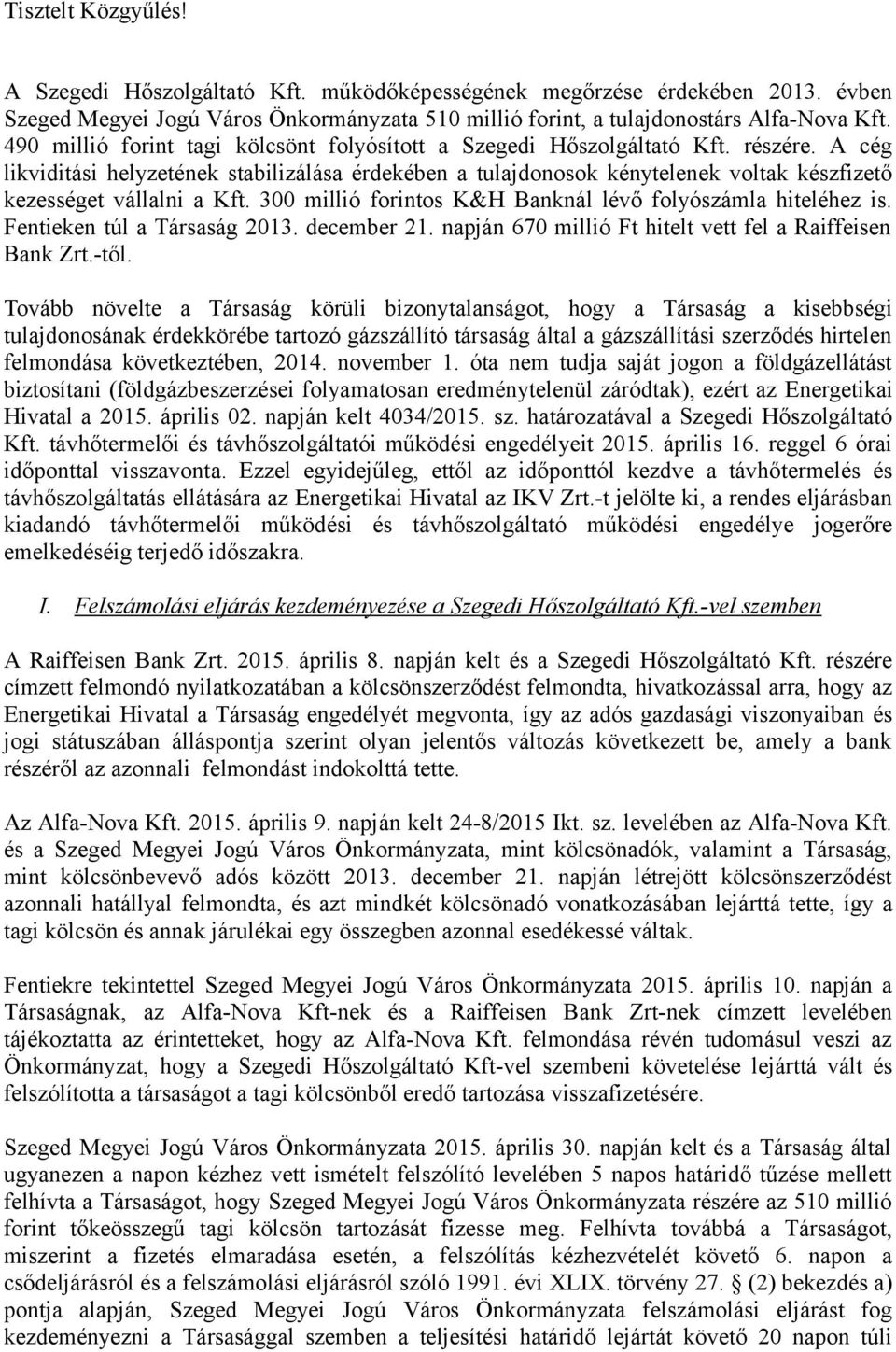 A cég likviditási helyzetének stabilizálása érdekében a tulajdonosok kénytelenek voltak készfizető kezességet vállalni a Kft. 300 millió forintos K&H Banknál lévő folyószámla hiteléhez is.