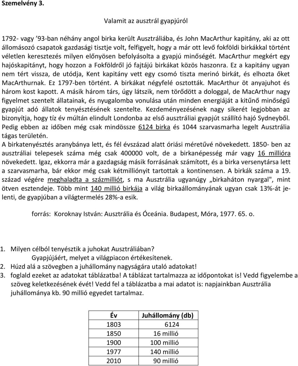 levő fokföldi birkákkal történt véletlen keresztezés milyen előnyösen befolyásolta a gyapjú minőségét.