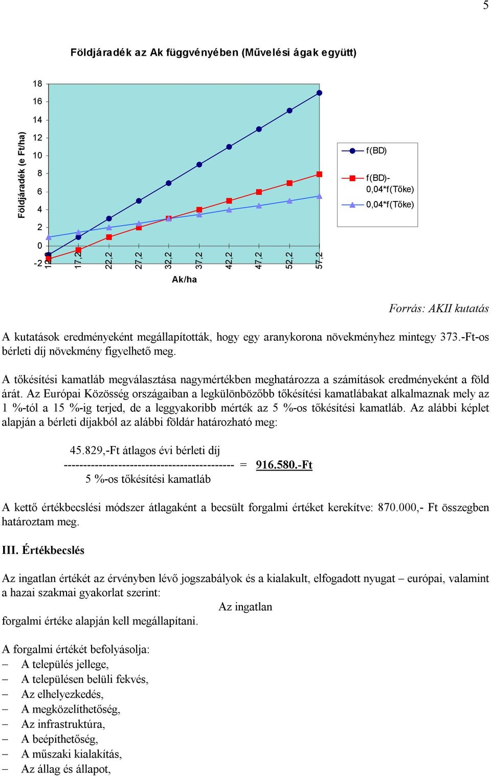 A tőkésítési kamatláb megválasztása nagymértékben meghatározza a számítások eredményeként a föld árát.