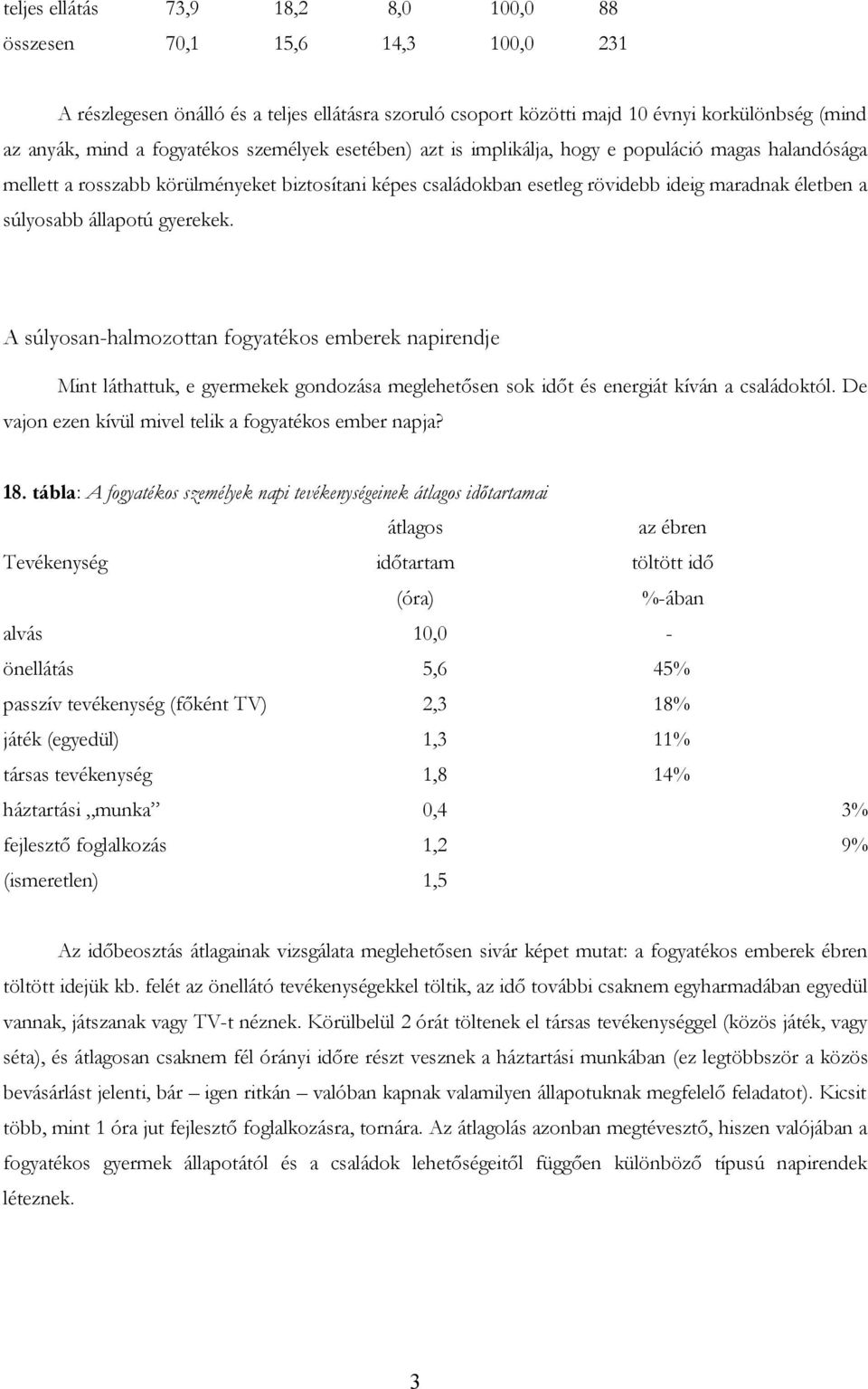 gyerekek. A súlyosan-halmozottan fogyatékos emberek napirendje Mint láthattuk, e gyermekek gondozása meglehetősen sok időt és energiát kíván a családoktól.