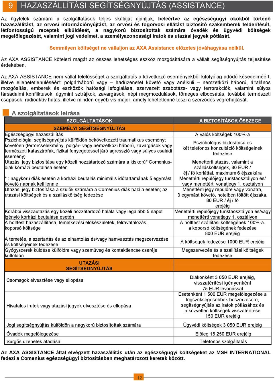 védelmet, a személyazonossági iratok és utazási jegyek pótlását. Semmilyen költséget ne vállaljon az AXA Assistance elızetes jóváhagyása nélkül.