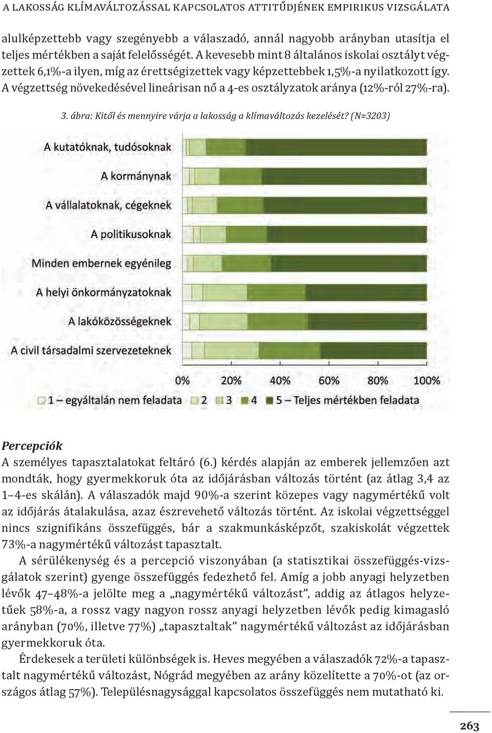 A végzettség növekedésével lineárisan nő a 4-es osztályzatok aránya (12%-ról 27%-ra). 3. ábra: Kitől és mennyire várja a lakosság a klímaváltozás kezelését?