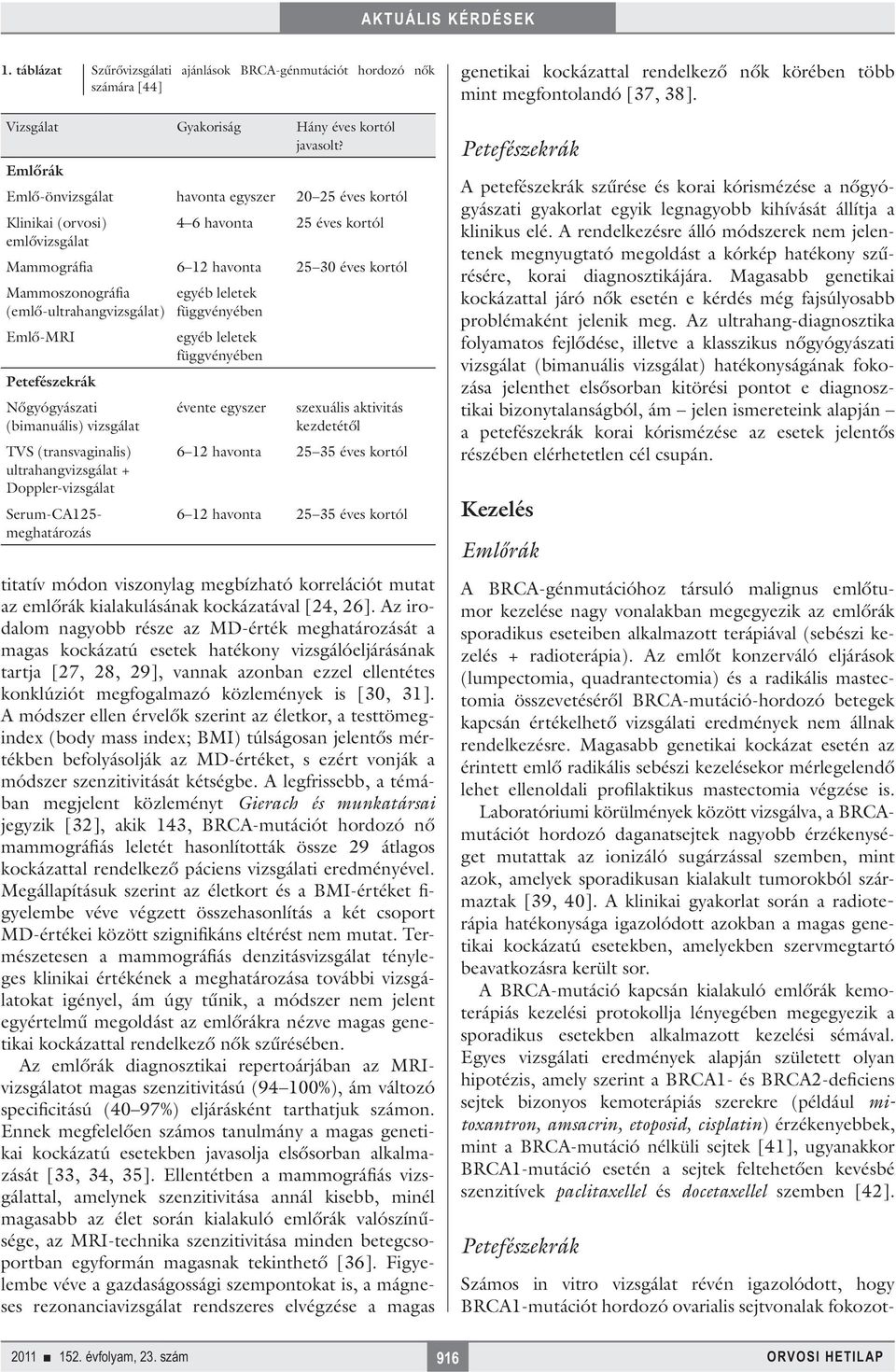 (emlő-ultrahangvizsgálat) Emlő-MRI Petefészekrák Nőgyógyászati (bimanuális) vizsgálat TVS (transvaginalis) ultrahangvizsgálat + Doppler-vizsgálat Számos in vitro vizsgálat révén igazolódott, hogy