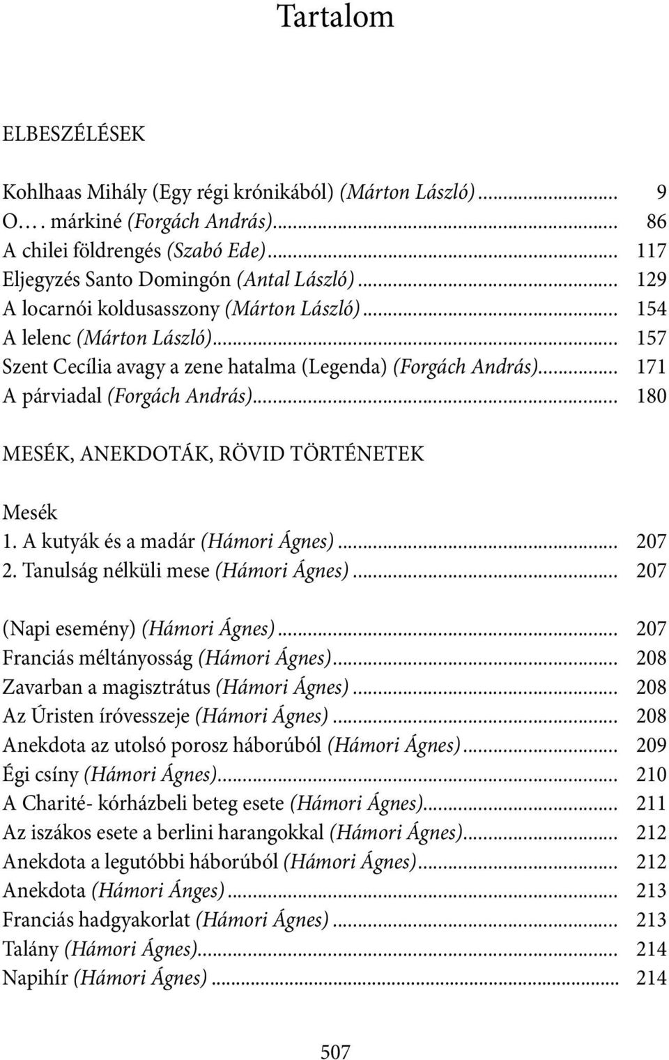 .. 180 MESÉK, ANEKDOTÁK, RÖVID TÖRTÉNETEK Mesék 1. A kutyák és a madár (Hámori Ágnes)... 207 2. Tanulság nélküli mese (Hámori Ágnes)... 207 (Napi esemény) (Hámori Ágnes).