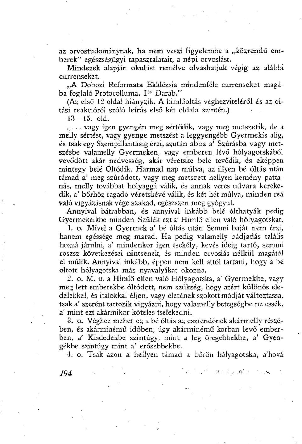 A himlőoltás véghezviteléről és az oltási reakcióról szóló leírás első két olda