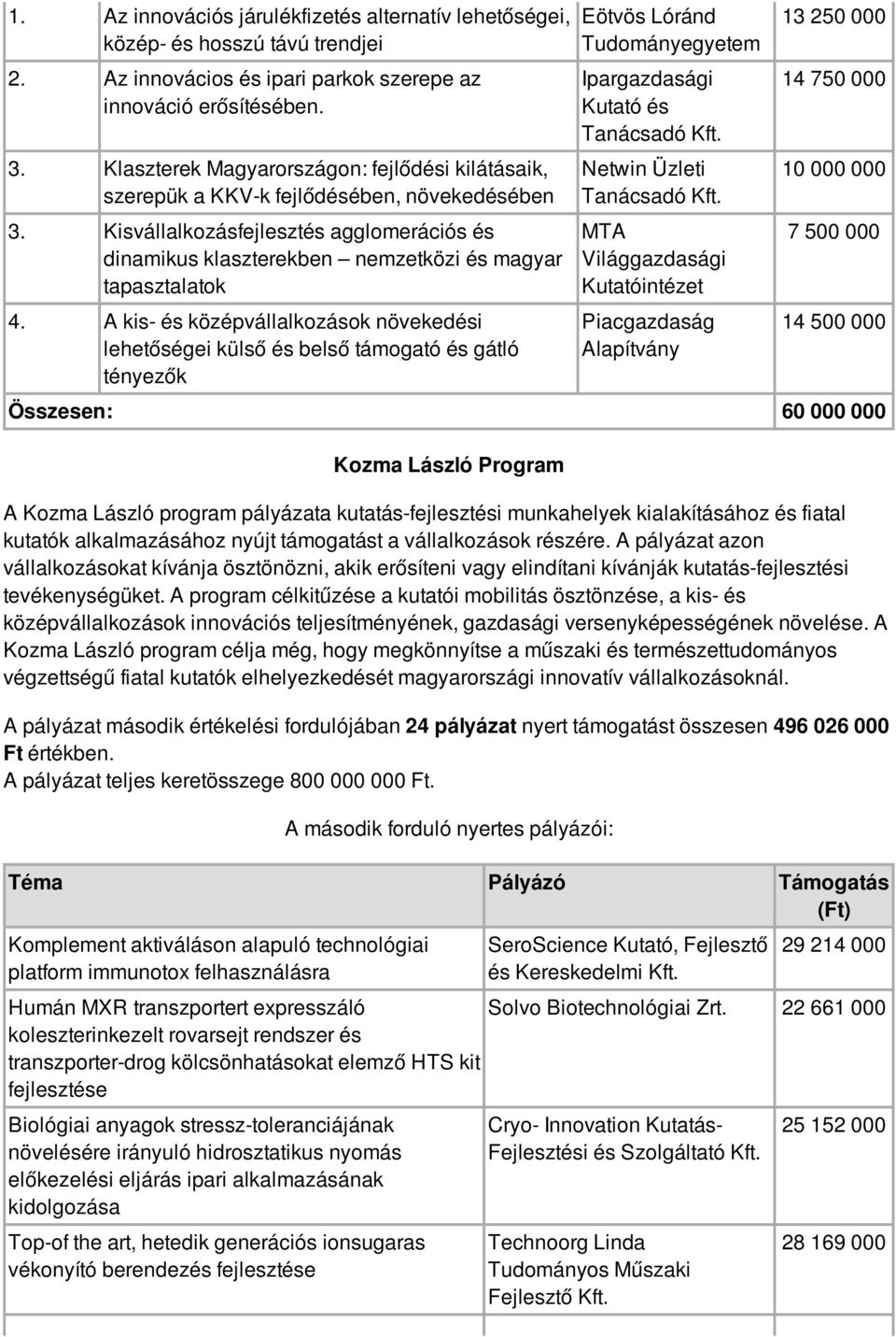 A kis- és középvállalkozások növekedési lehetőségei külső és belső támogató és gátló tényezők Eötvös Lóránd Ipargazdasági Kutató és Tanácsadó Netwin Üzleti Tanácsadó MTA Világgazdasági Kutatóintézet