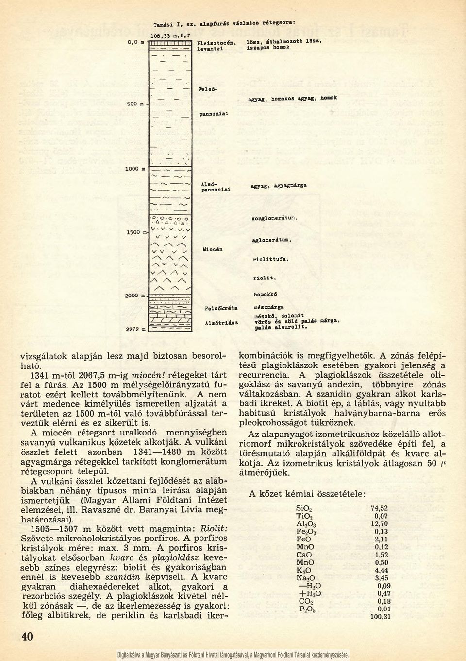 PelsŐkréta Alsőtriász homokkő mészmárga mészkő, dolomit vörös és zöld pali* aárga, palás aleurollt. vizsgálatok alapján lesz m ajd biztosan besorolható. 1341 m -től 2067,5 m-ig miocén!