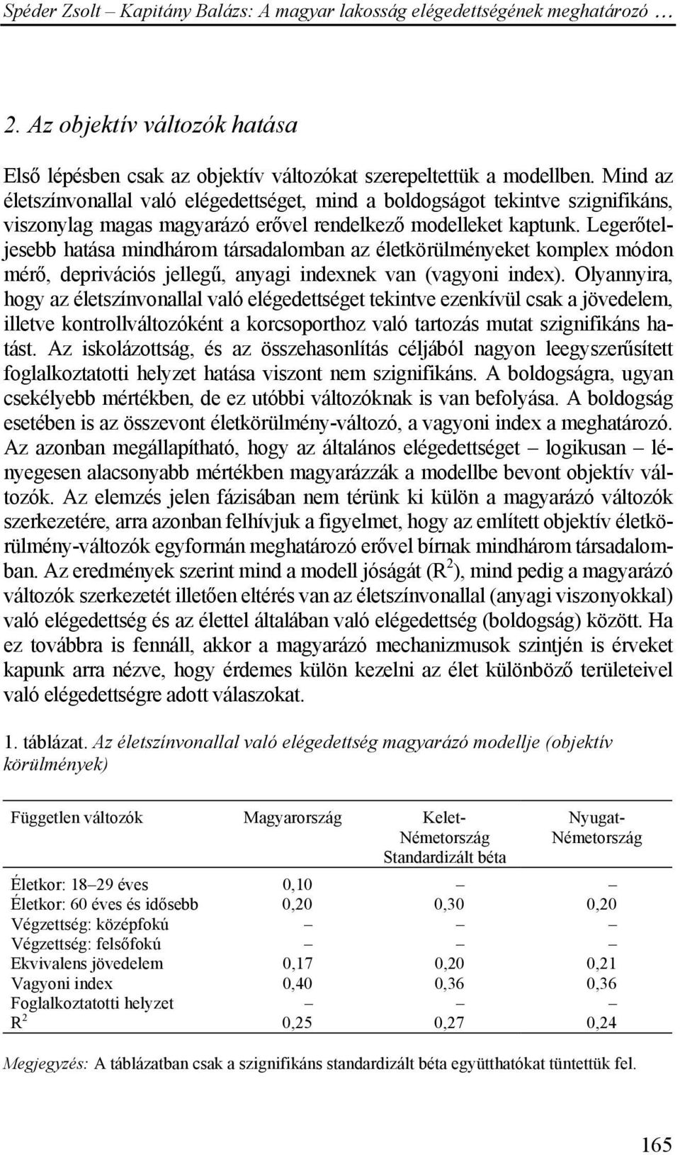 Legerőteljesebb hatása mindhárom társadalomban az életkörülményeket komplex módon mérő, deprivációs jellegű, anyagi indexnek van (vagyoni index).