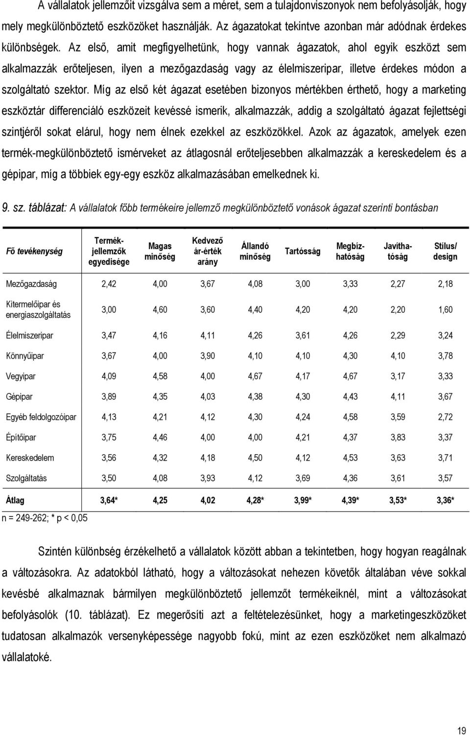 Az elsı, amit megfigyelhetünk, hogy vannak ágazatok, ahol egyik eszközt sem alkalmazzák erıteljesen, ilyen a mezıgazdaság vagy az élelmiszeripar, illetve érdekes módon a szolgáltató szektor.