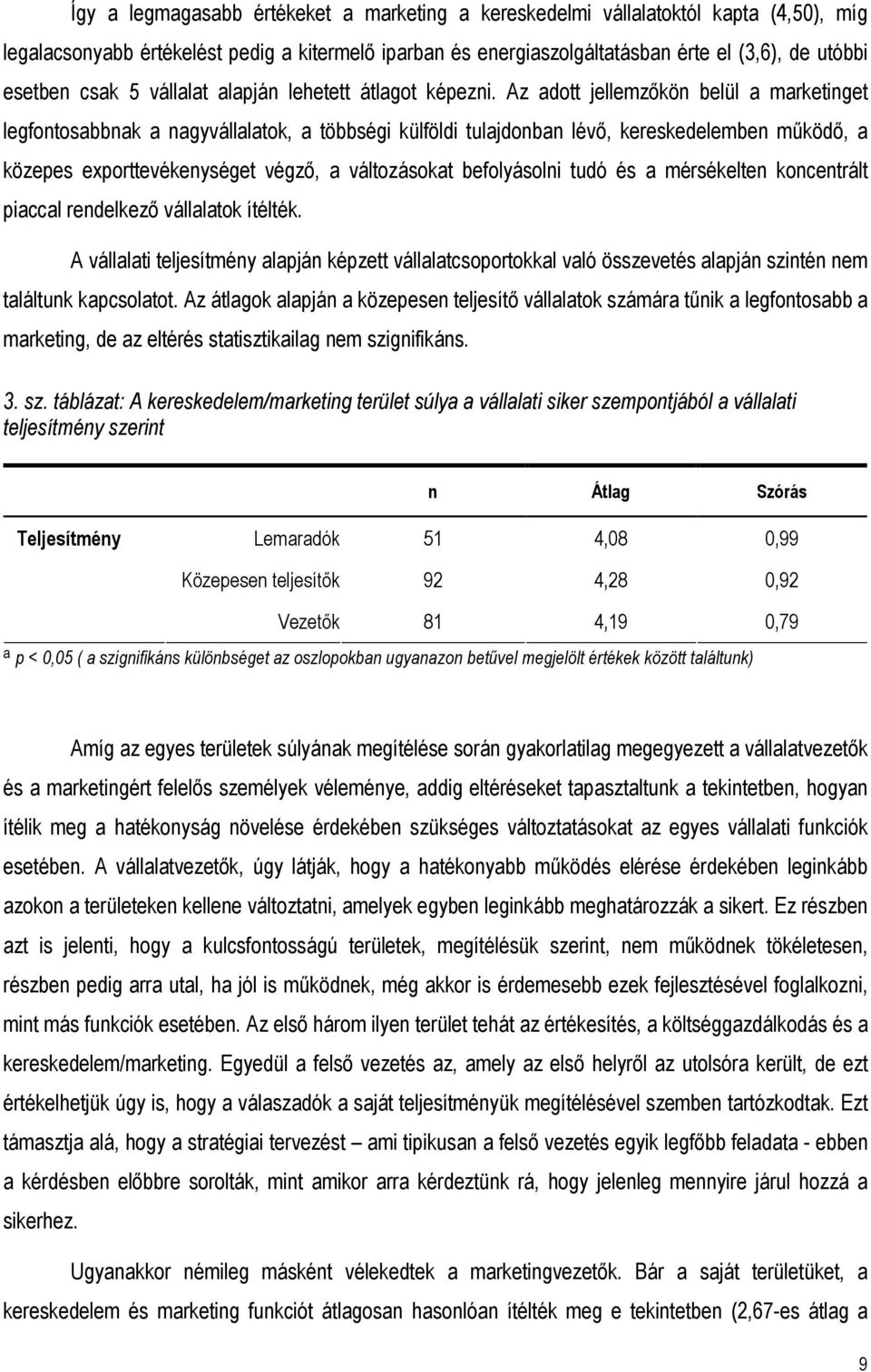 Az adott jellemzıkön belül a marketinget legfontosabbnak a nagyvállalatok, a többségi külföldi tulajdonban lévı, kereskedelemben mőködı, a közepes exporttevékenységet végzı, a változásokat