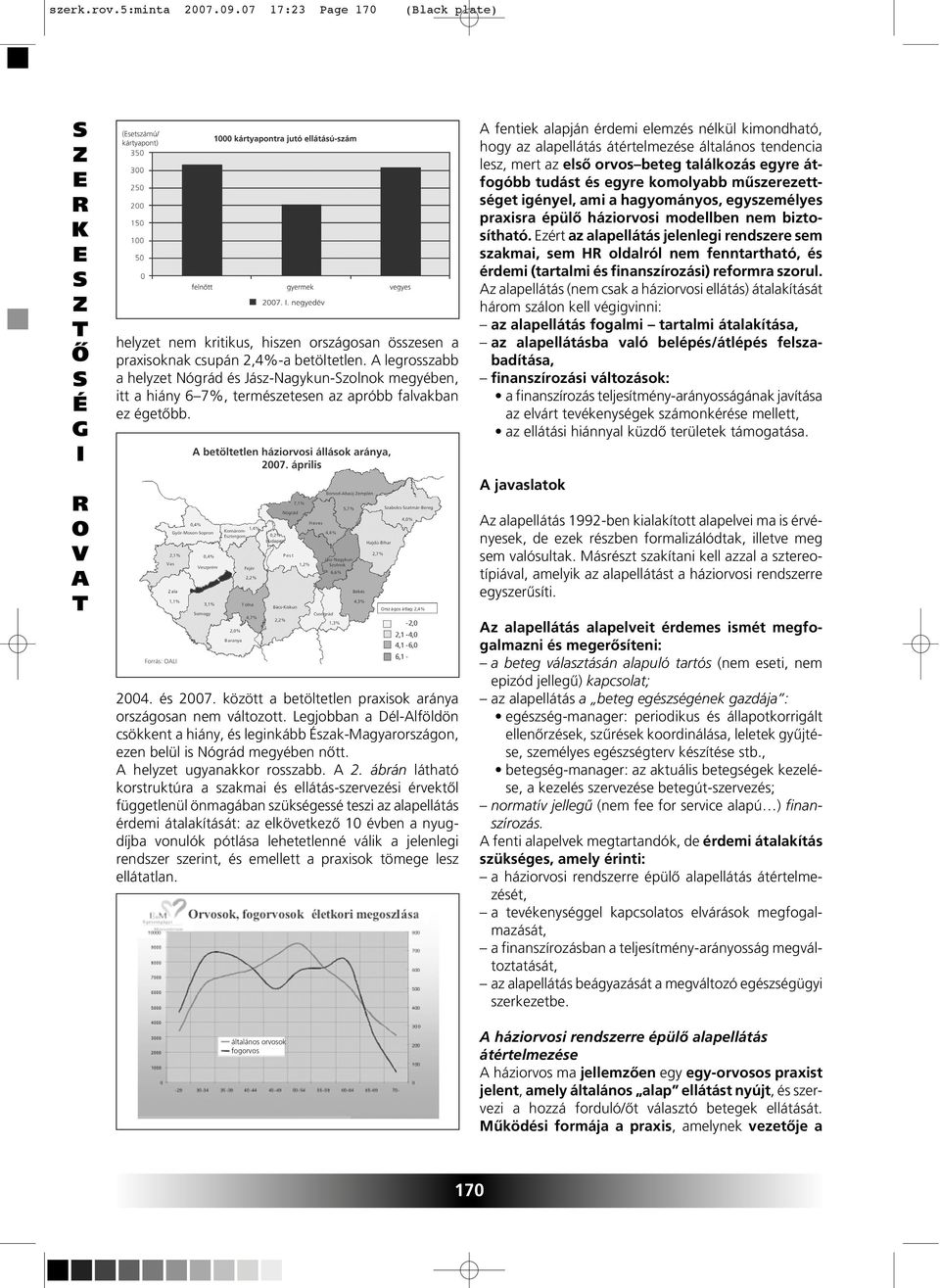 között a betöltetlen praxisok aránya országosan nem változott. Legjobban a Dél-lföldön csökkent a hiány, és leginkább szak-magyarországon, ezen belül is Nógrád megyében nôtt.