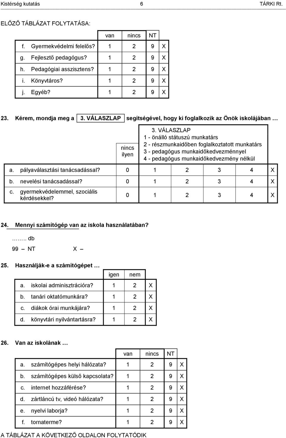 VÁLASZLAP 1 - önálló státuszú munkatárs 2 - részmunkaidőben foglalkoztatott munkatárs 3 - pedagógus munkaidőkedvezménnyel 4 - pedagógus munkaidőkedvezmény nélkül a. pályaválasztási tanácsadással?