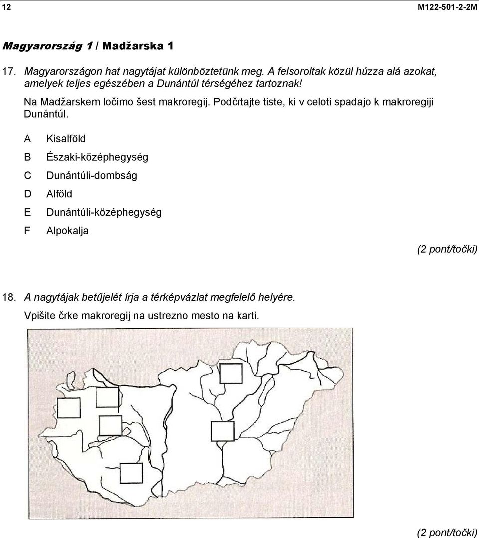 Podčrtajte tiste, ki v celoti spadajo k makroregiji Dunántúl.