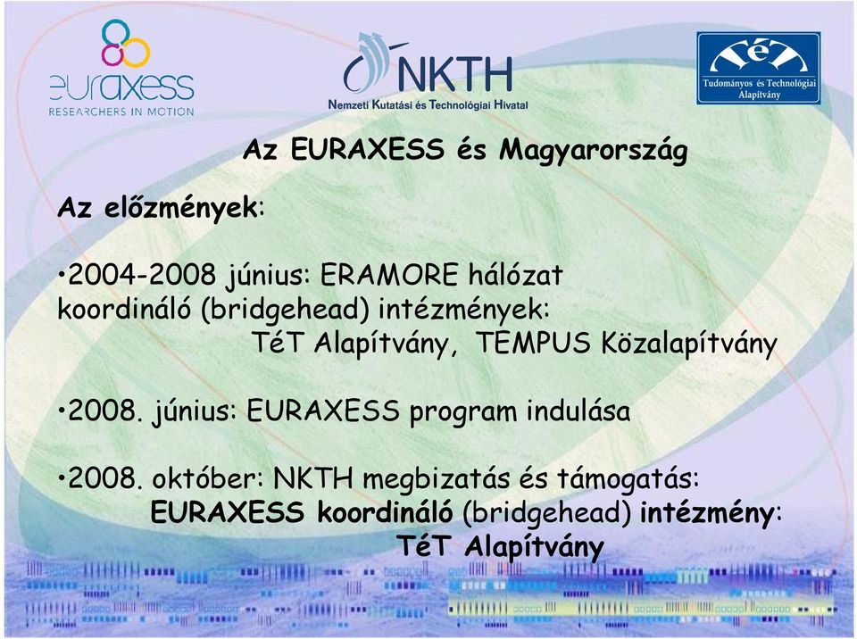 Közalapítvány 2008. június: EURAXESS program indulása 2008.
