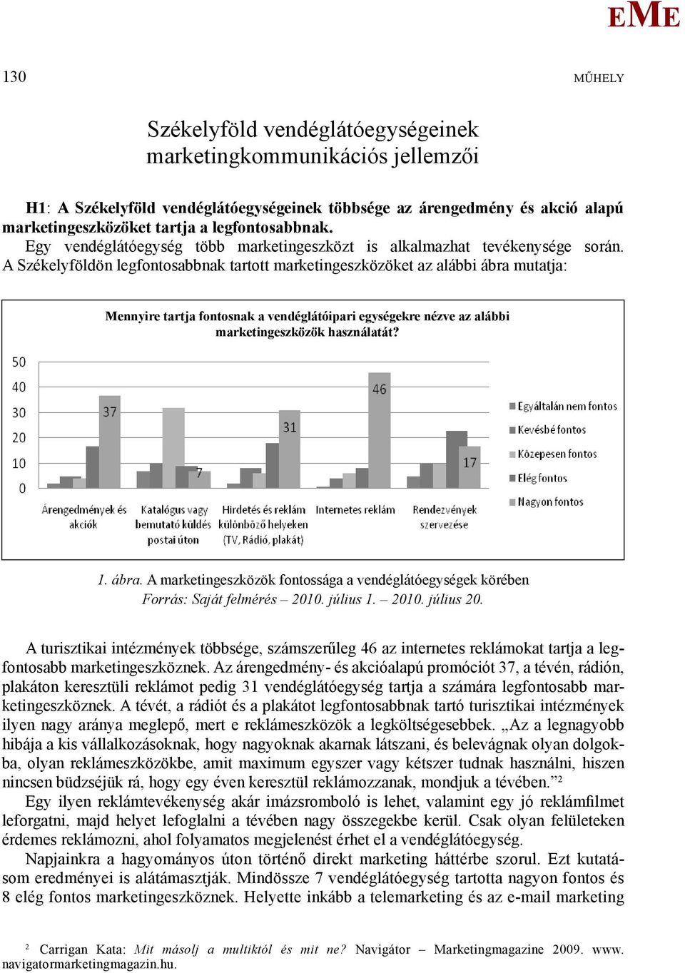 A Székelyföldön legfontosabbnak tartott marketingeszközöket az alábbi ábra 