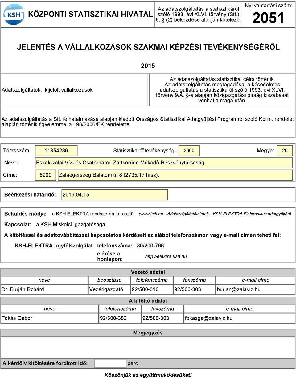 Az adatszolgáltatás megtagadása, a késedelmes adatszolgáltatás a statisztikáról szóló 1993. évi XLVI. törvény 9/A. -a alapján közigazgatási írság kiszaását vonhatja maga után.