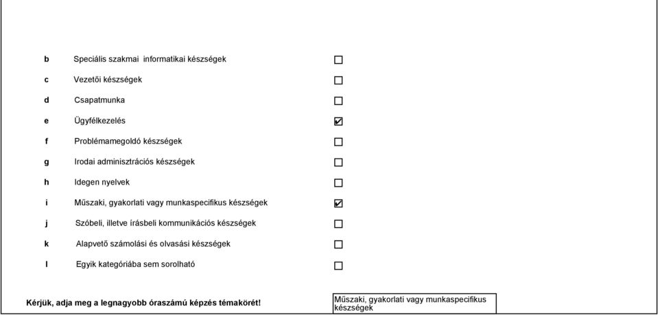 készségek Szóeli, illetve íráseli kommunikáiós készségek Alapvető számolási és olvasási készségek Egyik